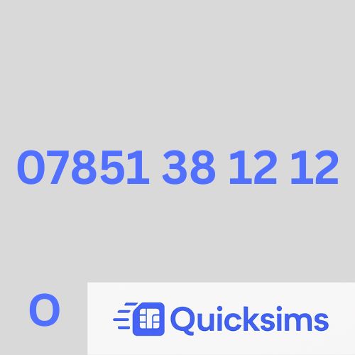 O2 sim card with VIP Memorable Mobile Number 07851 38 12 12 with zero credit which once topped up can be ported to other providers