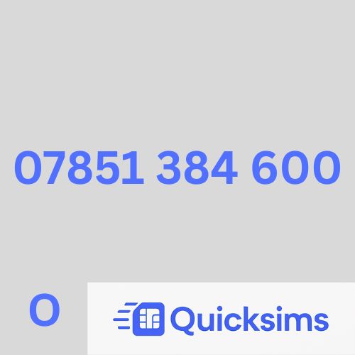O2 sim card with VIP Memorable Mobile Number 07851 384 600 with zero credit which once topped up can be ported to other providers