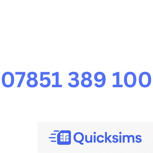 O2 sim card with VIP Memorable Mobile Number 07851 389 100 with zero credit which once topped up can be ported to other providers