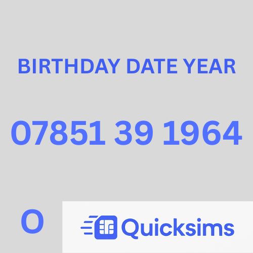 O2 sim card with VIP Memorable Mobile Number 07851 39 1964 BIRTHDAY DATE YEAR with zero credit which once topped up can be ported to other providers