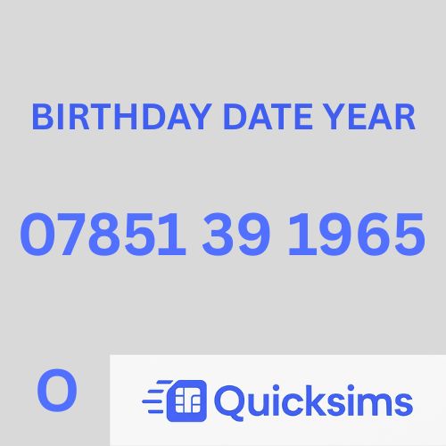 O2 sim card with VIP Memorable Mobile Number 07851 39 1965 BIRTHDAY DATE YEAR with zero credit which once topped up can be ported to other providers