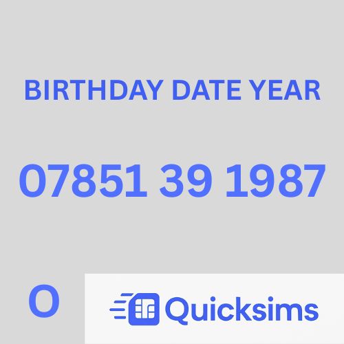O2 sim card with VIP Memorable Mobile Number 07851 39 1987 BIRTHDAY DATE YEAR with zero credit which once topped up can be ported to other providers