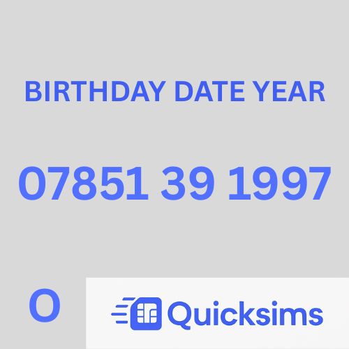 O2 sim card with VIP Memorable Mobile Number 07851 39 1997 BIRTHDAY DATE YEAR with zero credit which once topped up can be ported to other providers