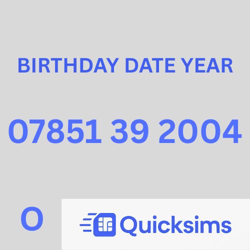 O2 sim card with VIP Memorable Mobile Number 07851 39 2004 BIRTHDAY DATE YEAR with zero credit which once topped up can be ported to other providers