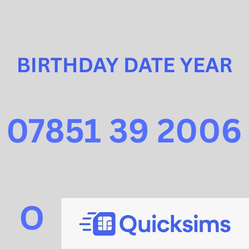 O2 sim card with VIP Memorable Mobile Number 07851 39 2006 BIRTHDAY DATE YEAR with zero credit which once topped up can be ported to other providers