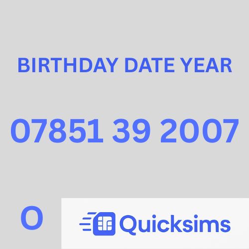 O2 sim card with VIP Memorable Mobile Number 07851 39 2007 BIRTHDAY DATE YEAR 007 JAMES BOND with zero credit which once topped up can be ported to other providers