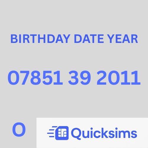 O2 sim card with VIP Memorable Mobile Number 07851 39 2011 BIRTHDAY DATE YEAR with zero credit which once topped up can be ported to other providers