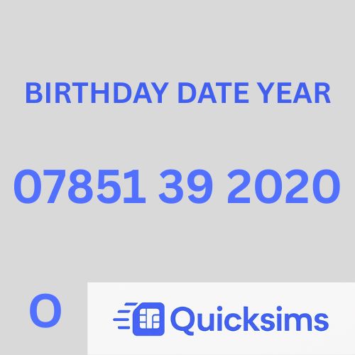 O2 sim card with VIP Memorable Mobile Number 07851 39 2020 BIRTHDAY DATE YEAR with zero credit which once topped up can be ported to other providers