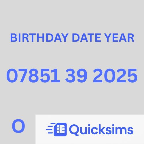 O2 sim card with VIP Memorable Mobile Number 07851 39 2025 BIRTHDAY DATE YEAR with zero credit which once topped up can be ported to other providers
