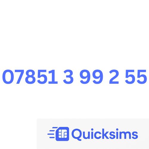 O2 sim card with VIP Memorable Mobile Number 07851 3 99 2 55 with zero credit which once topped up can be ported to other providers
