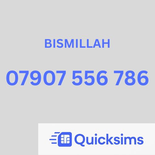Tesco sim card with VIP Memorable Mobile Number 07907 556 786 BISMILLAH with zero credit which once topped up can be ported to other providers