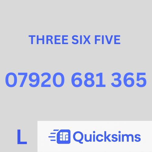 Lebara sim card with VIP Memorable Mobile Number 07920 681 365 THREE SIX FIVE with zero credit which once topped up can be ported to other providers