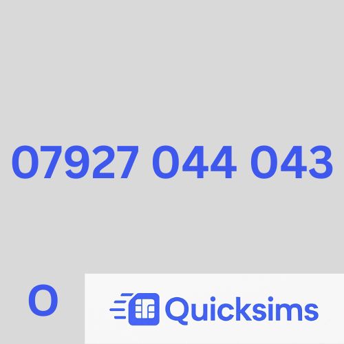 O2 sim card with VIP Memorable Mobile Number 07927 044 043 with zero credit which once topped up can be ported to other providers