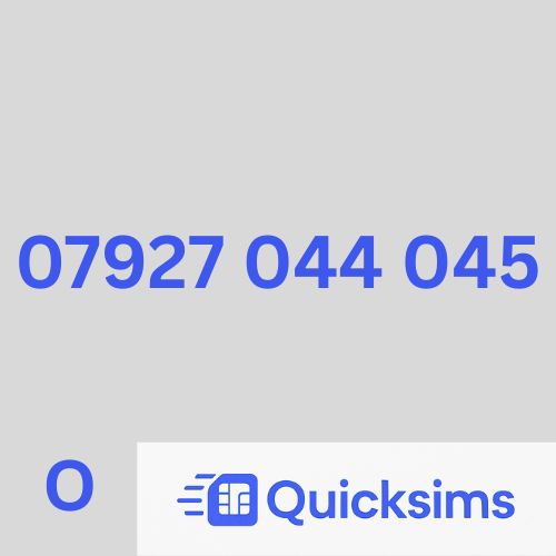 O2 sim card with VIP Memorable Mobile Number 07927 044 045 with zero credit which once topped up can be ported to other providers