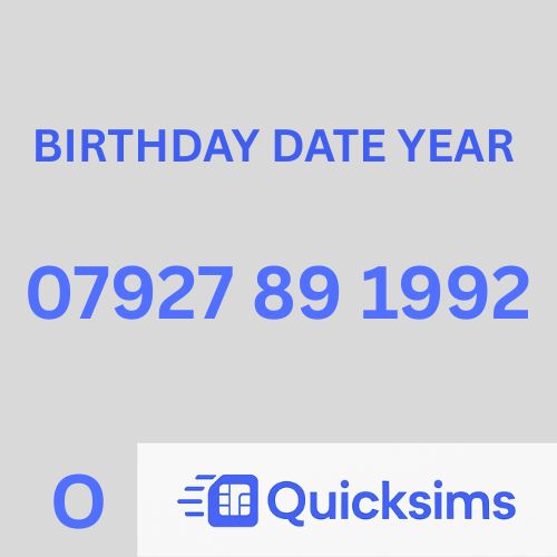 O2 sim card with VIP Memorable Mobile Number 07927 89 1992 BIRTHDAY DATE YEAR with zero credit which once topped up can be ported to other providers