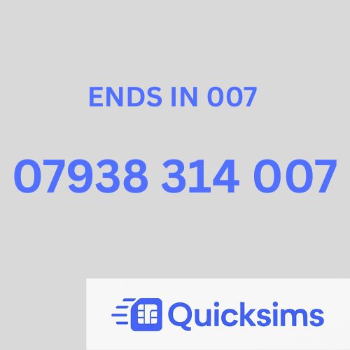 O2 sim card with VIP Memorable Mobile Number  07938 314 007 JAMES BOND ASTON MARTIN with zero credit which once topped up can be ported to other providers
