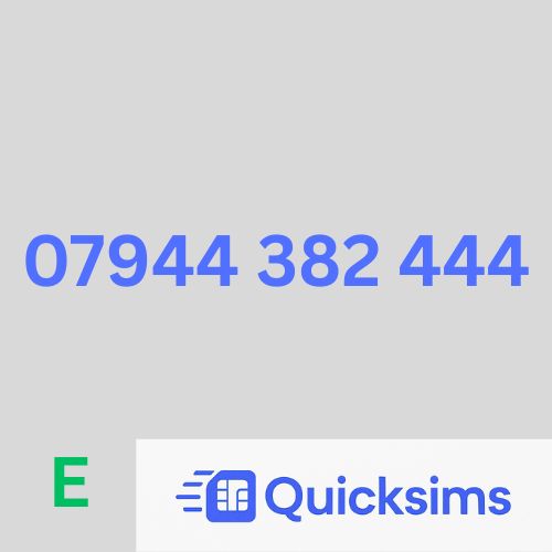 EE sim card with VIP Memorable Mobile Number 07944 382 444 with zero credit which once topped up can be ported to other providers