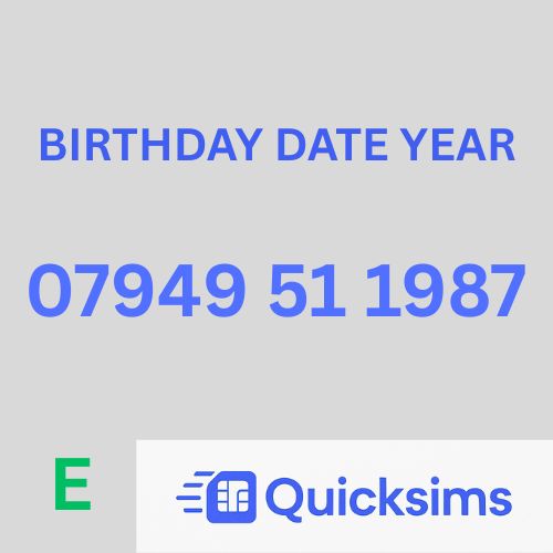 EE sim card with VIP Memorable Mobile Number 07949 51 1987 BIRTHDAY DATE YEAR with zero credit which once topped up can be ported to other providers