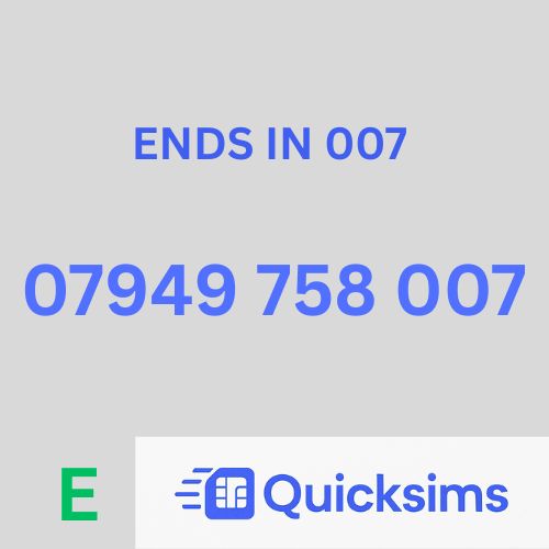 EE sim card with VIP Memorable Mobile Number 07949 758 007 JAMES BOND ASTON MARTIN with zero credit which once topped up can be ported to other providers